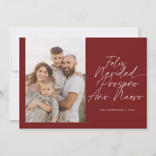 Red Modern Feliz Navidad Script Christmas Feestdagenkaart (Voorkant)