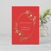 Red Modern Floral Sketch Oval Save the Date Folie Uitnodiging (Staand Voorkant)