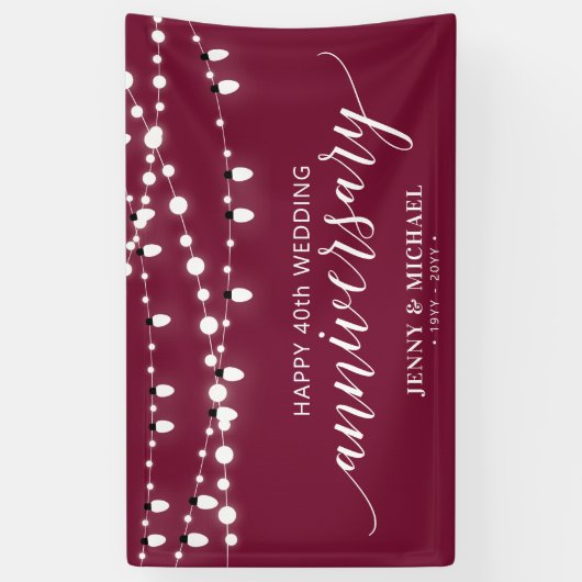 Red Modern Happy 40th Wedding Jubileum Banner (Verticaal)