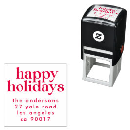 Red Modern Happy Holiday Christmas Retouradres Zelfinktende Stempel