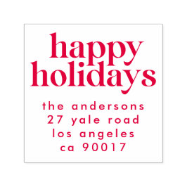Red Modern Happy Holiday Christmas Retouradres Zelfinktende Stempel