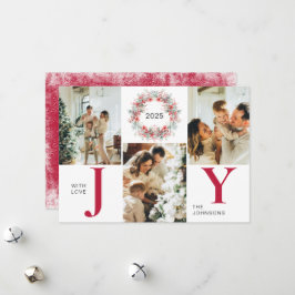 Red Modern Holly Berries 3 Foto Joy Kerstmis Feestdagenkaart