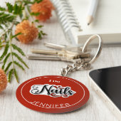 Red Modern I doet Nails Nail Technicia Sleutelhang Sleutelhanger (Zijkant)