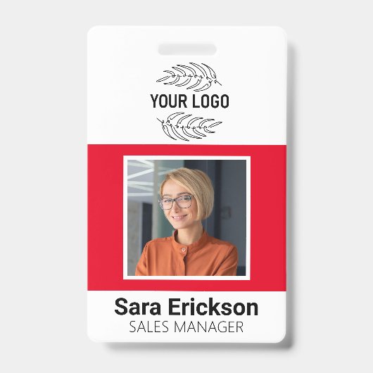 Red Modern ID Kaart Business Employee Badge (Voorzijde)