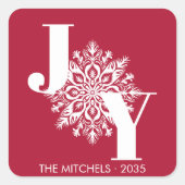 Red Modern JOY Kerstmis Vierkante Sticker (Voorkant)