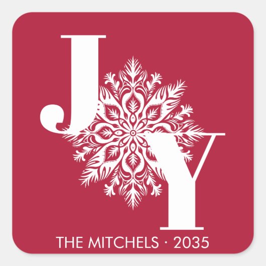 Red Modern JOY Kerstmis Vierkante Sticker (Voorkant)