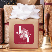Red Modern JOY Kerstmis Vierkante Sticker