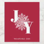 Red Modern JOY Kerstmis Wijn Etiket (Enkel label)