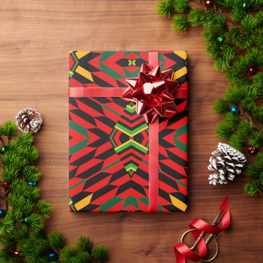 Red Modern Kente Print Wrapping Paper Cadeaupapier (Feestdagen Geschenken)