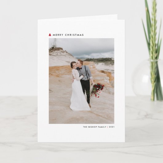 Red Modern kerstboom Merry kerstfoto Feestdagen Kaart (Voorkant)