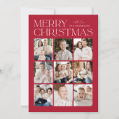 Red Modern Kerstmis 9 Foto Collage Feestdagenkaart (Voorkant)