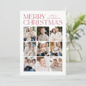Red Modern Kerstmis 9 Foto Collage Feestdagenkaart (Staand voorkant)