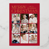 Red Modern Kerstmis 9 Foto Collage Folie Feestdagenkaart (Voorkant)