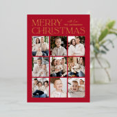 Red Modern Kerstmis 9 Foto Collage Folie Feestdagenkaart (Staand Voorkant)