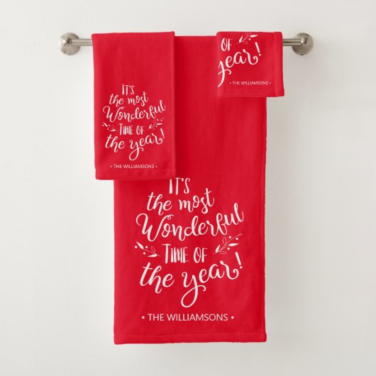 Red Modern kersttypografie op maat Bad Handdoek (Insitu)