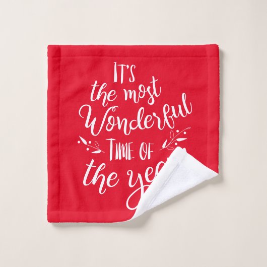 Red Modern kersttypografie op maat Bad Handdoek (Wasdoekje)