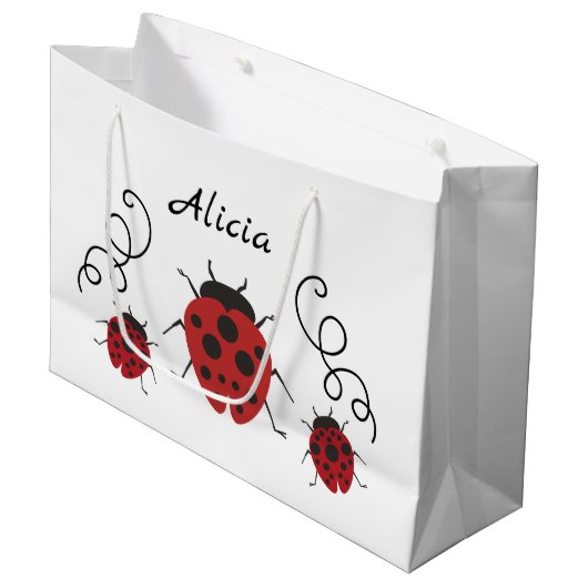 Red Modern Ladybug personaliseert het Groot Cadeauzakje (Voorkant Gekanteld)