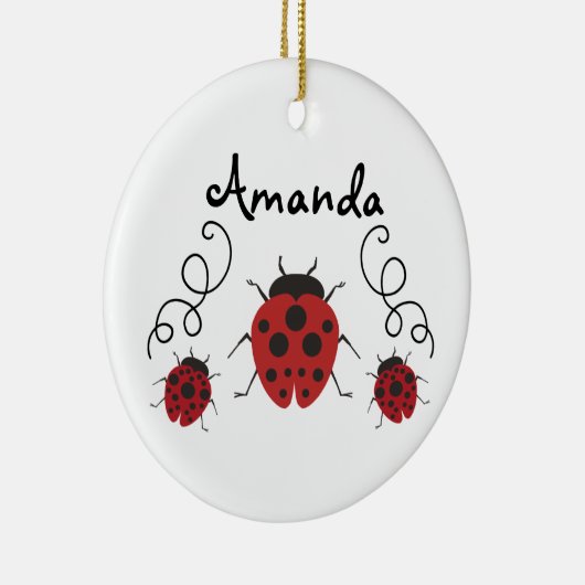 Red Modern Ladybug personaliseert het Keramisch Ornament (Rechts)