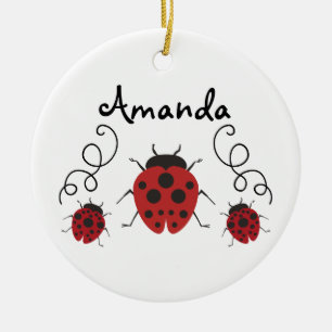 Red Modern Ladybug personaliseert het Keramisch Ornament