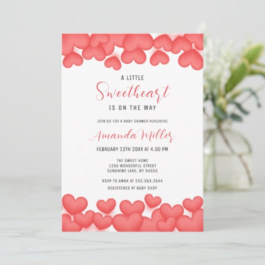 Red Modern Little Sweetheart Valentijn Baby shower Kaart (Staand voorkant)