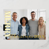 Red Modern Merry Christmas Company Logo Photo Gold Folie Feestdagenkaart (Voorkant)