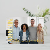 Red Modern Merry Christmas Company Logo Photo Gold Folie Feestdagenkaart (Staand Voorkant)