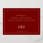 Red Modern Merry Christmas Company Logo Photo Gold Folie Feestdagenkaart (Achterkant)