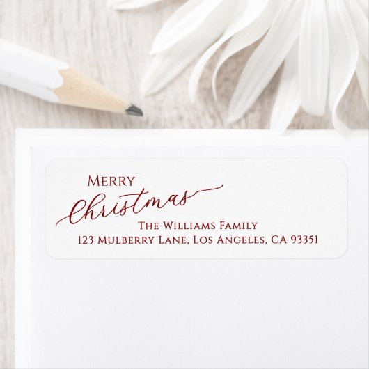 Red Modern Merry Christmas Return Address Etiket (Insitu)