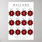 Red Modern Minimal Wedding Seating Chart Poster (Voorkant)