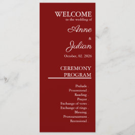 Red Modern Minimalist Bridal Program QR Code Programmakaart