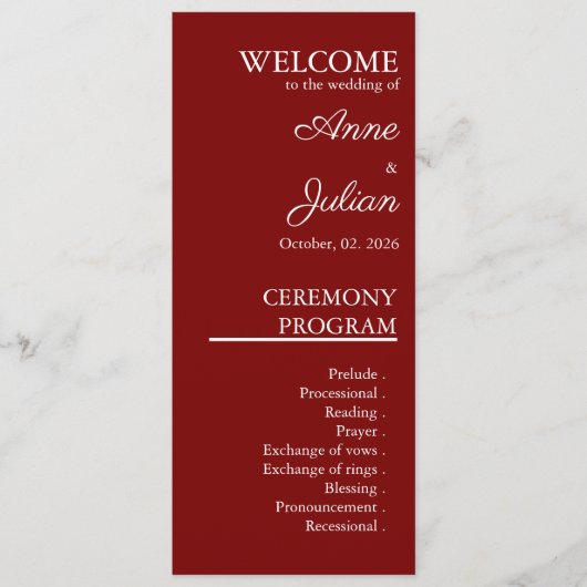 Red Modern Minimalist Bridal Program QR Code Programmakaart (Voorkant)