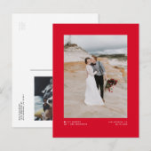 Red Modern minimalist gewoon gehuwd fotohuwelijk Aankondigingskaart (Voorkant / Achterkant)