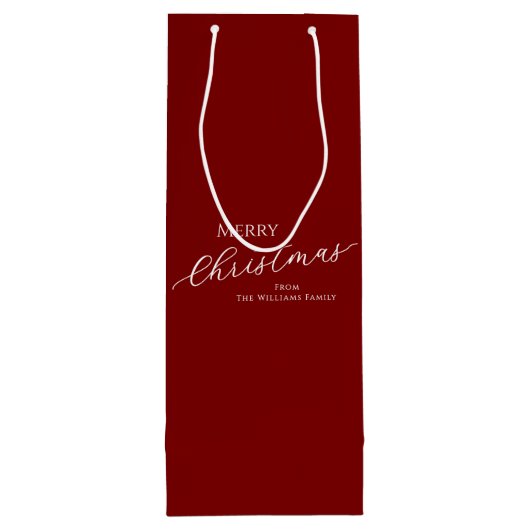 Red Modern Minimalist Merry Christmas Wijn Cadeautas (Achterkant)