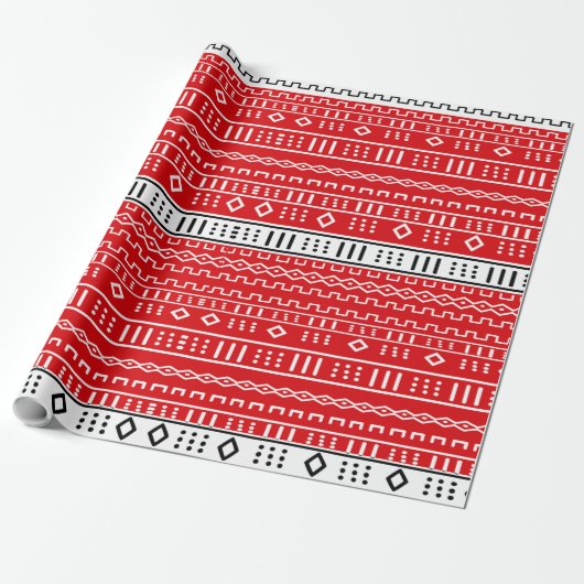 Red Modern Mudcloth Pattern Cadeaupapier (Uitgerold)
