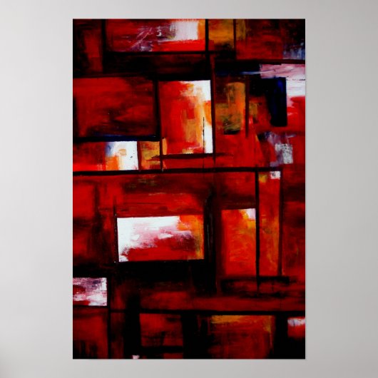 Red Modern Oriental Abstract Poster Print (Voorkant)