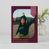 Red Modern Photo Afstuderen Folie aangekondigd Folie Uitnodiging (Staand Voorkant)