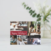 Red Modern Photo Collage Company Holiday Briefkaart (Staand voorkant)