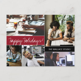 Red Modern Photo Collage Company Holiday Briefkaart