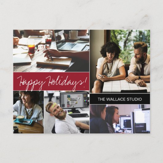 Red Modern Photo Collage Company Holiday Briefkaart (Voorkant)