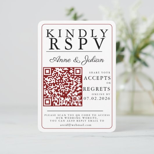 Red Modern Photo RSVP Insert QR Code (Staand voorkant)