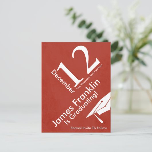 Red Modern Retro Save the Date Afstuderen Uitnodiging Briefkaart (Staand voorkant)