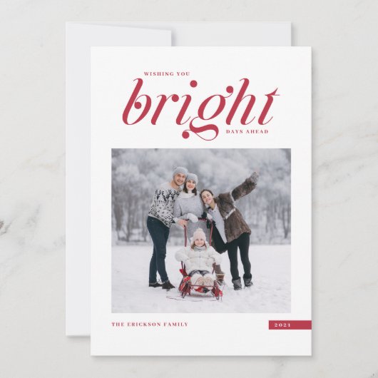 Red Modern Script Bright dagen vóór foto Feestdagenkaart (Voorkant)