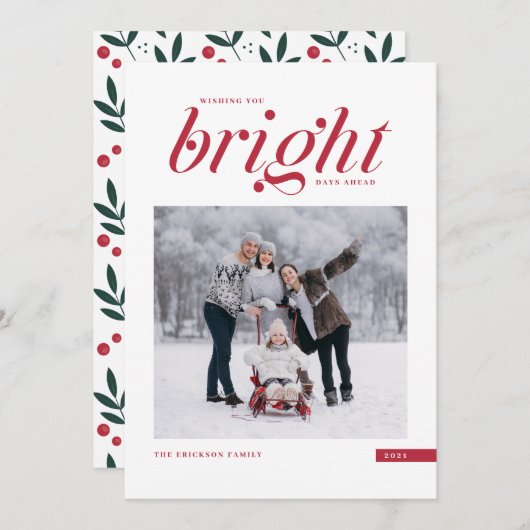 Red Modern Script Bright dagen vóór foto Feestdagenkaart (Voorkant / Achterkant)