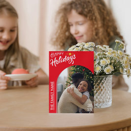 Red Modern Script Happy Holidays Photo Card Feestdagenkaart