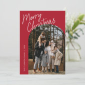 Red Modern Script Merry Christmas Arch 2 Foto Feestdagenkaart (Staand voorkant)