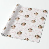 Red Modern Script Merry Christmas Family 2 photo Cadeaupapier (Uitgerold)