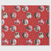 Red Modern Script Merry Christmas Family 6 photo Cadeaupapier (Vlak)