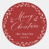 Red Modern script Merry kerstcadeau Ronde Sticker (Voorkant)