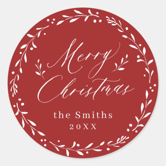 Red Modern script Merry kerstcadeau Ronde Sticker (Voorkant)