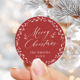 Red Modern script Merry kerstcadeau Ronde Sticker